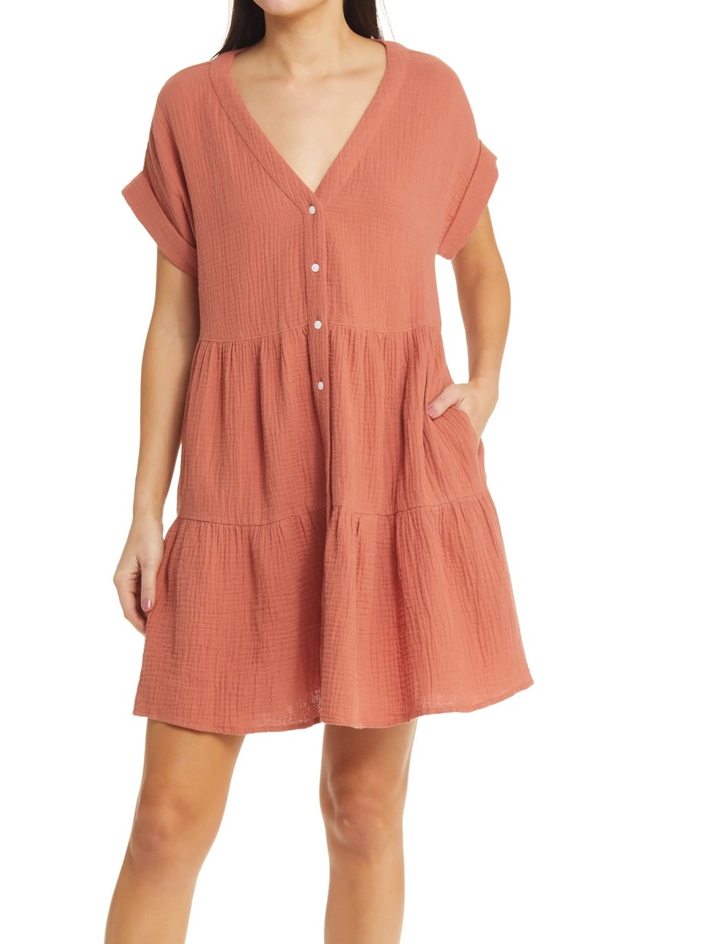 Madewell Rust Orange Light-spun 100% Cotton Mini Tiered Dress